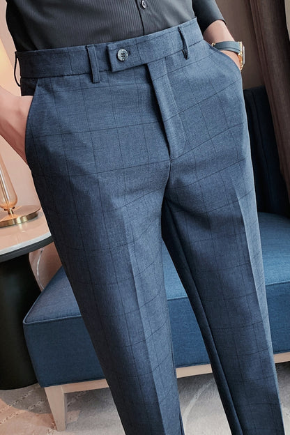 British Tailored Elegance: Plaid Slim Suit Pants