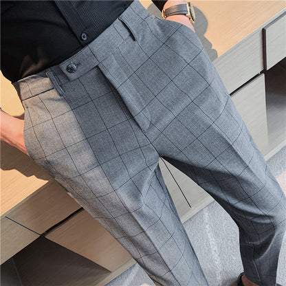 British Tailored Elegance: Plaid Slim Suit Pants