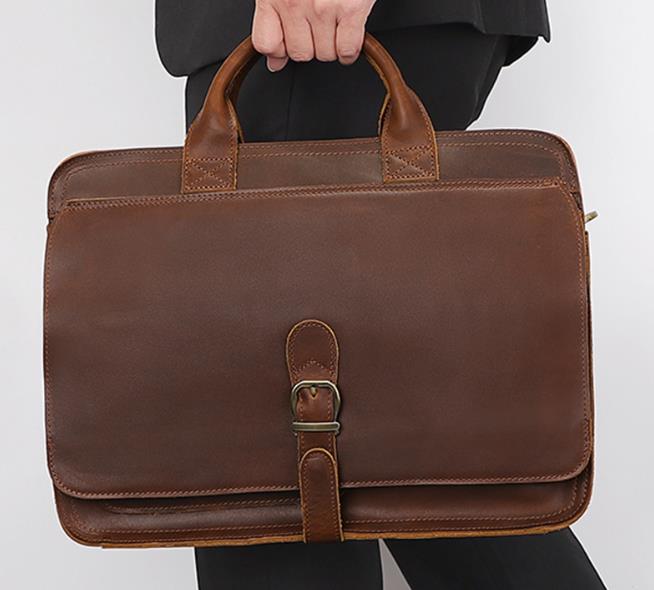 Premium Leather Laptop Bag for Everyday Use, Handmade Imported First Layer Cowhide Men's Casual Business Briefcase