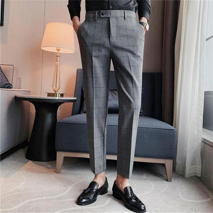 British Tailored Elegance: Plaid Slim Suit Pants