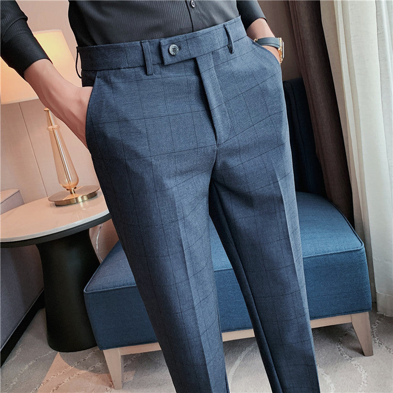 British Tailored Elegance: Plaid Slim Suit Pants