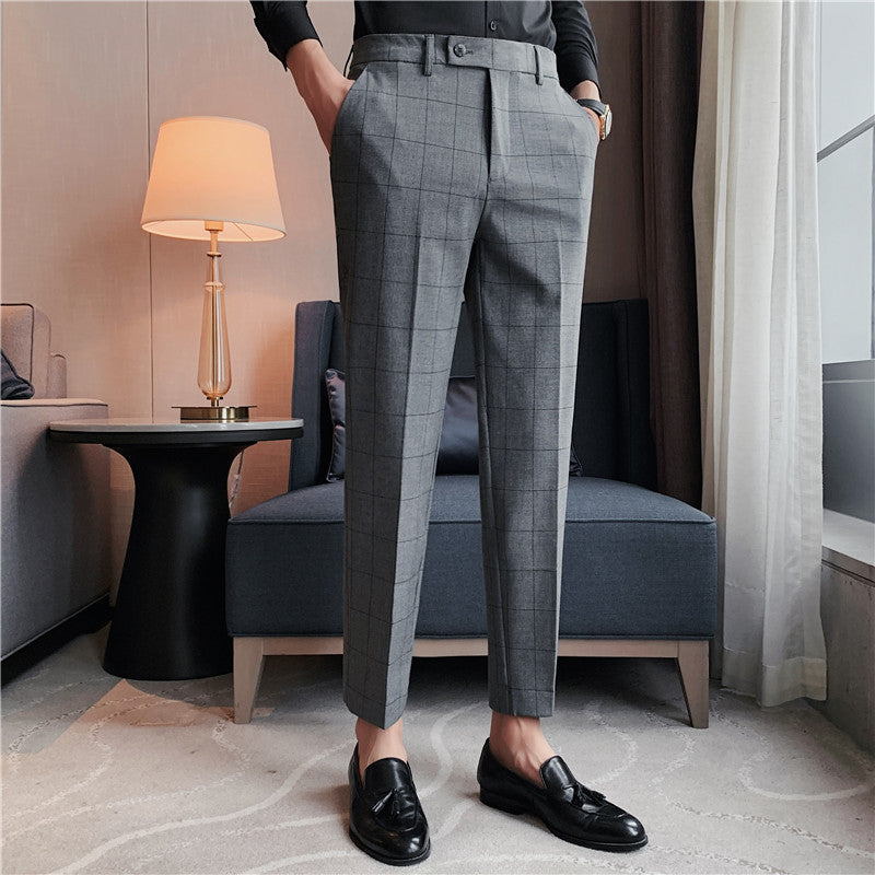 British Tailored Elegance: Plaid Slim Suit Pants